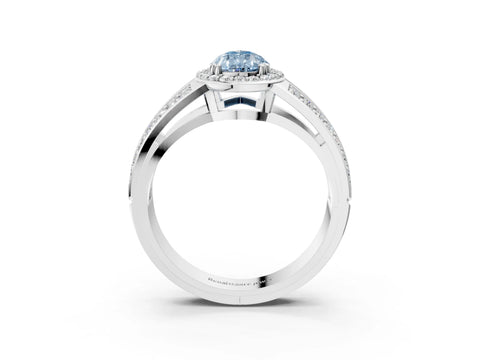 White gold Fancy Blue Pear Cut Diamond Halo Ring with Split Shank Pavé Band and Four-Prong Setting_45