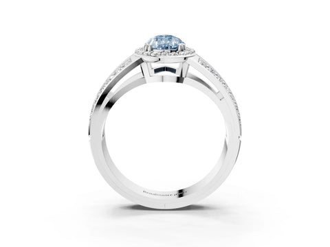 White gold Fancy Blue Pear Cut Diamond Halo Ring with Split Shank Pavé Band and Four-Prong Setting_61