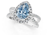 White gold Fancy Blue Pear Cut Diamond Halo Ring with Split Shank Pavé Band and Prong Setting_79