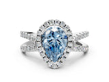 White gold Fancy Blue Pear Cut Diamond Halo Ring with Split Shank Pavé Band and Prong Setting_79