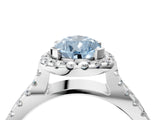 White gold Fancy Blue Pear Cut Diamond Halo Ring with Split Shank Pavé Band and Prong Setting_83