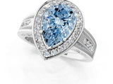 White gold Fancy Blue Pear Cut Diamond Halo Ring with Split Shank and Bezel Accents and Prong Setting_1