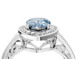 White gold Fancy Blue Pear Cut Diamond Halo Ring with Split Shank and Bezel Accents and Prong Setting_4
