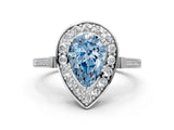 White gold Fancy Blue Pear Cut Diamond Halo Ring with Split Shank and Four-Prong Setting_96