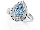 White gold Fancy Blue Pear Cut Diamond Halo Ring with Split Shank and Four-Prong Setting_97