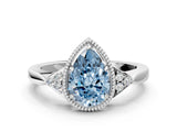 White gold Fancy Blue Pear Cut Diamond Halo Ring with Tapered Band and Four-Prong Setting_19