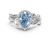 White gold Fancy Blue Pear Cut Diamond Halo Ring with Vintage Split Shank and Four-Prong Setting_97