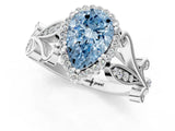 White gold Fancy Blue Pear Cut Diamond Halo Ring with Vintage Split Shank and Four-Prong Setting_99