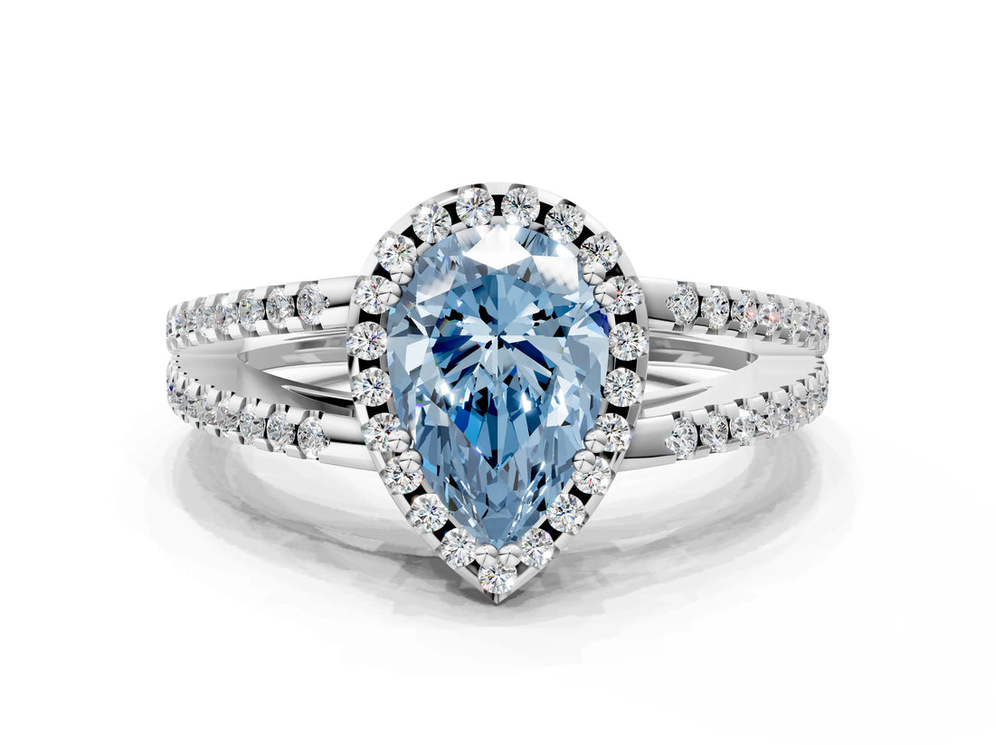 White gold Fancy Blue Pear Cut Diamond Halo Split Shank Engagement Ring_69
