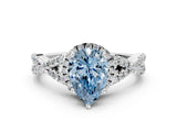White gold Fancy Blue Pear Cut Diamond  Halo Twist Band Solitaire Prong Setting Ring_12