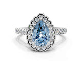 White gold Fancy Blue Pear  Cut Diamond Milgrain Floral Halo Engagement Ring with Pavé Band_15