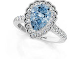 White gold Fancy Blue Pear  Cut Diamond Milgrain Floral Halo Engagement Ring with Pavé Band_16