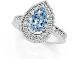 White gold Fancy Blue Pear Cut Diamond Milgrain Halo Engagement Ring with Round Pavé Band and Prong Setting_13