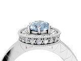 White gold Fancy Blue Pear Cut Diamond Milgrain Halo Engagement Ring with Round Pavé Band and Prong Setting_16