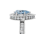 White gold Fancy Blue Pear Cut Diamond Milgrain Halo Engagement Ring with Round Pavé Band and Prong Setting_17