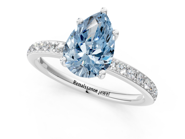 Platinum Fancy Blue Pear  Cut Diamond Pavé Band Ring with Four-Prong Setting