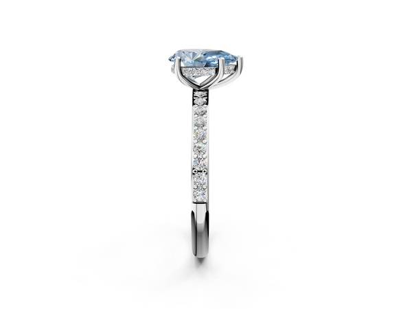 Platinum Fancy Blue Pear  Cut Diamond Pavé Band Ring with Four-Prong Setting