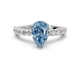 White gold Fancy Blue Pear Cut Diamond Pavé Band Solitaire Ring with Prong Setting_139