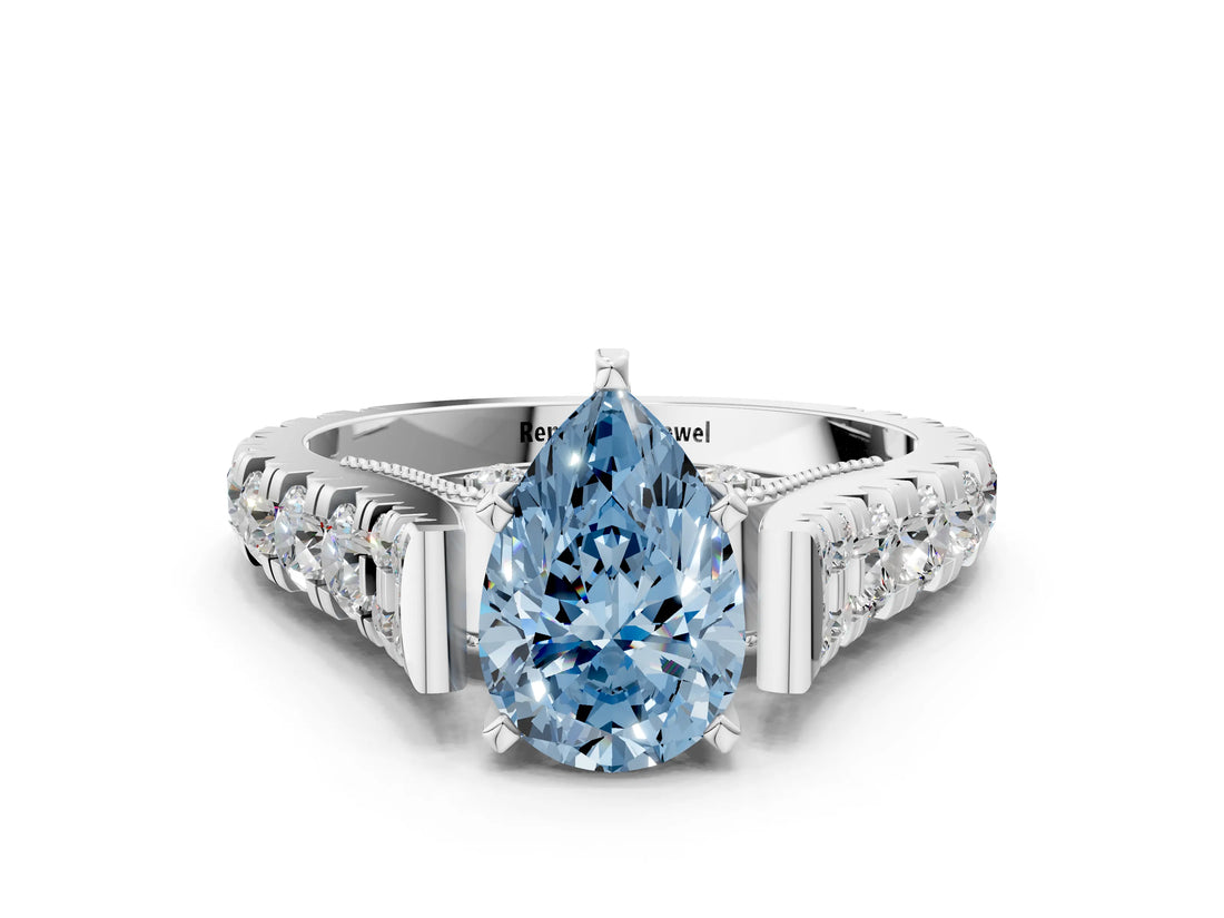 White gold Fancy Blue Pear  Cut Diamond Pavé Band Solitaire with Four-Prong Setting_15