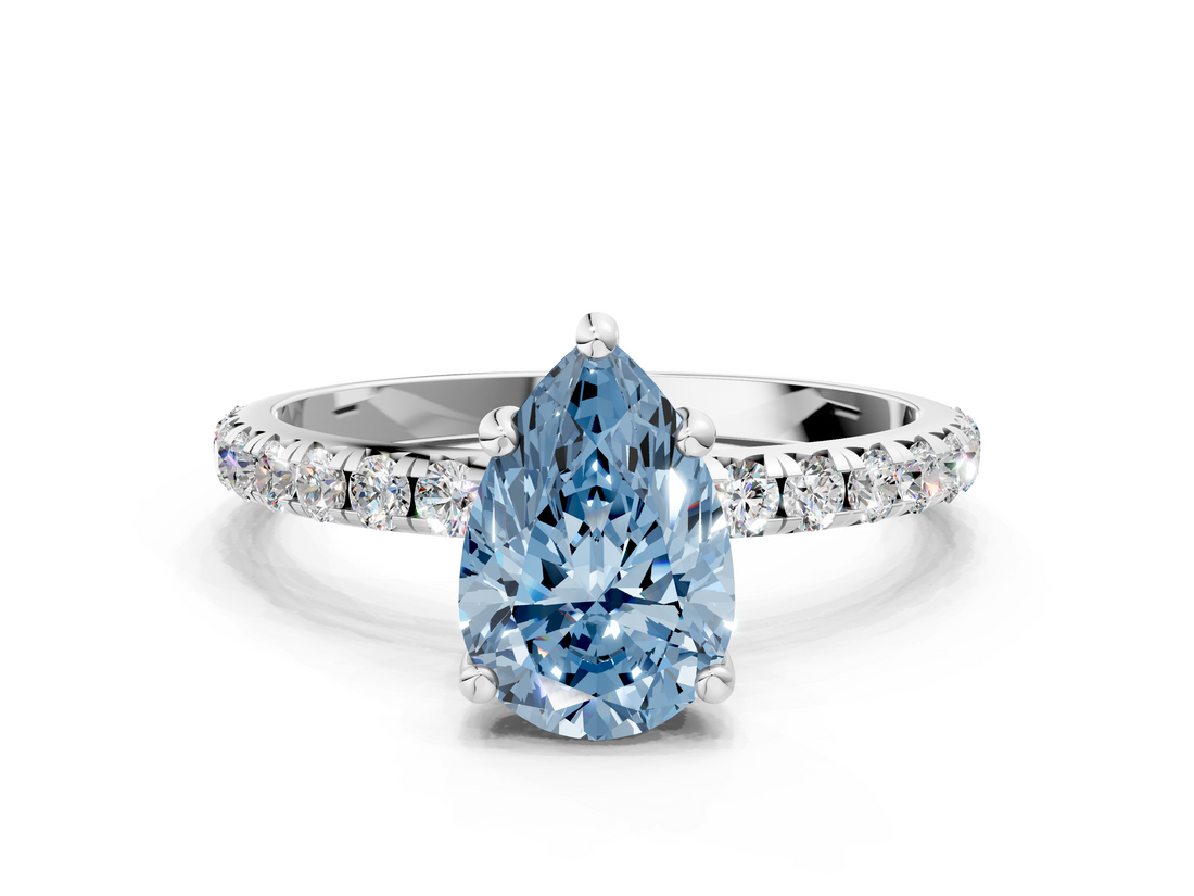 White gold Fancy Blue Pear  Cut Diamond Pavé Band Solitaire with Four-Prong Setting_3