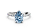 White gold Fancy Blue Pear  Cut Diamond Pavé Band Solitaire with Four-Prong Setting_3