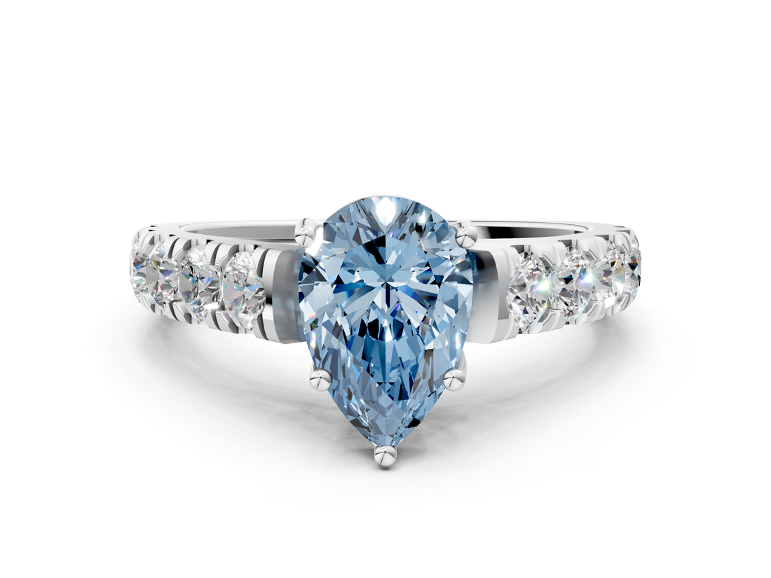 White gold Fancy Blue Pear  Cut Diamond Pavé Band Solitaire with Four-Prong Setting_3