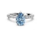 White gold Fancy Blue Pear Cut Diamond Pavé Engagement Ring with Round  Accents and Prong Setting_84