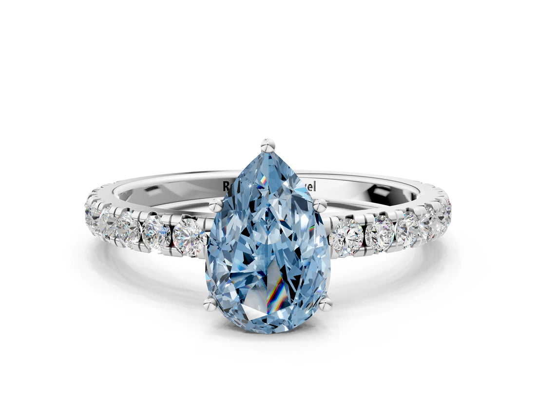 White gold Fancy Blue Pear Cut Diamond Pavé Solitaire Engagement Ring with Four-Prong Setting_82