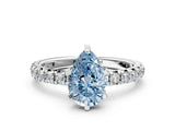 White gold Fancy Blue Pear Cut Diamond Pavé Solitaire Ring with Round Band and Prong Setting_14