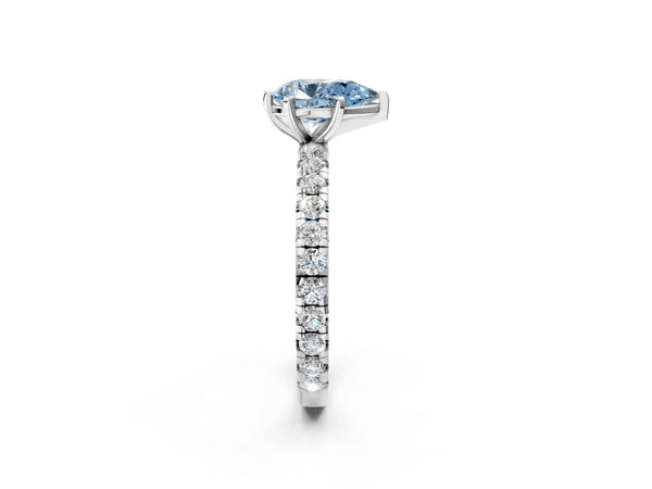 White Gold Pear-Shaped Solitaire Engagement Ring Setting for Fancy Blue Center with Shared Prong Pave Band