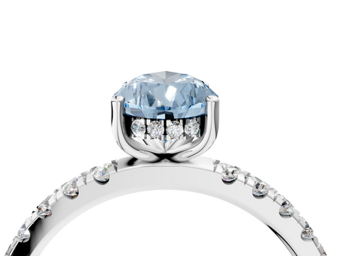 White gold Fancy Blue Pear  Cut Diamond Pave Band Solitaire Ring with Four-Prong Setting_28