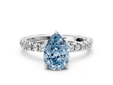 White gold Fancy Blue Pear Cut Diamond Pave Band Solitaire Ring with Round  and Prong Setting_130