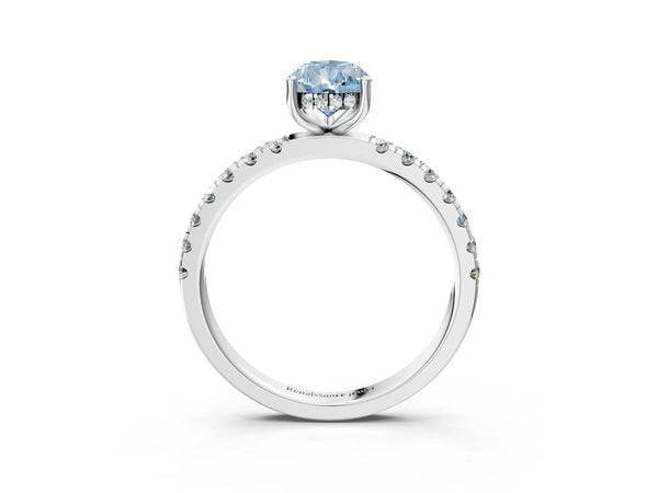 Platinum Fancy Blue Pear Cut Diamond Pave Band Solitaire Ring with Round  and Prong Setting