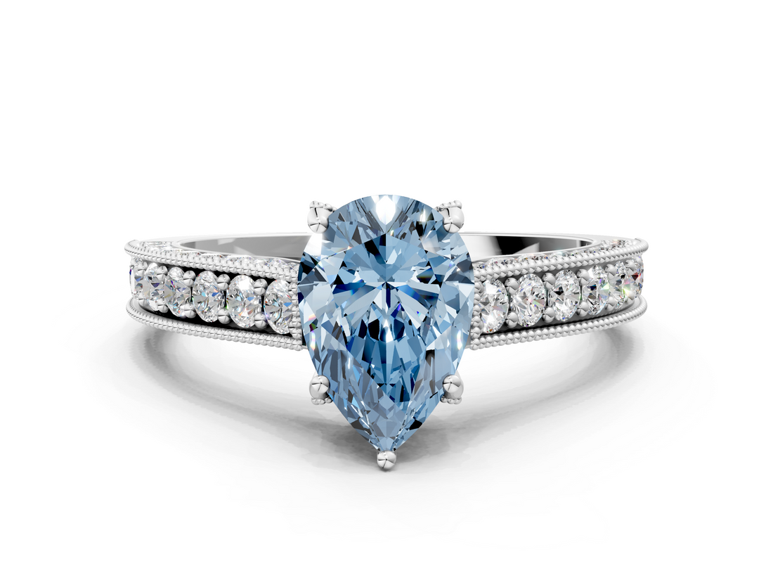 White gold Fancy Blue Pear  Cut Diamond Pave Band with Four-Prong Setting_37