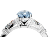 White gold Fancy Blue Pear  Cut Diamond Ring with Baguette Side Stones, Channel Set Band, and Four-Prong Setting_40