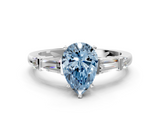 White gold Fancy Blue Pear  Cut Diamond Ring with Baguette Side Stones, Channel Set Band, and Four-Prong Setting_4