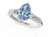 White gold Fancy Blue Pear  Cut Diamond Ring with Baguette Side Stones, Channel Set Band, and Four-Prong Setting_5