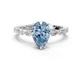 White gold Fancy Blue Pear Cut Diamond Ring with Marquise and Round  Side Stones and Four-Prong Setting_64