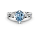 White gold Fancy Blue Pear Cut Diamond Ring with Milgrain Pavé Band and Four-Prong Setting_30