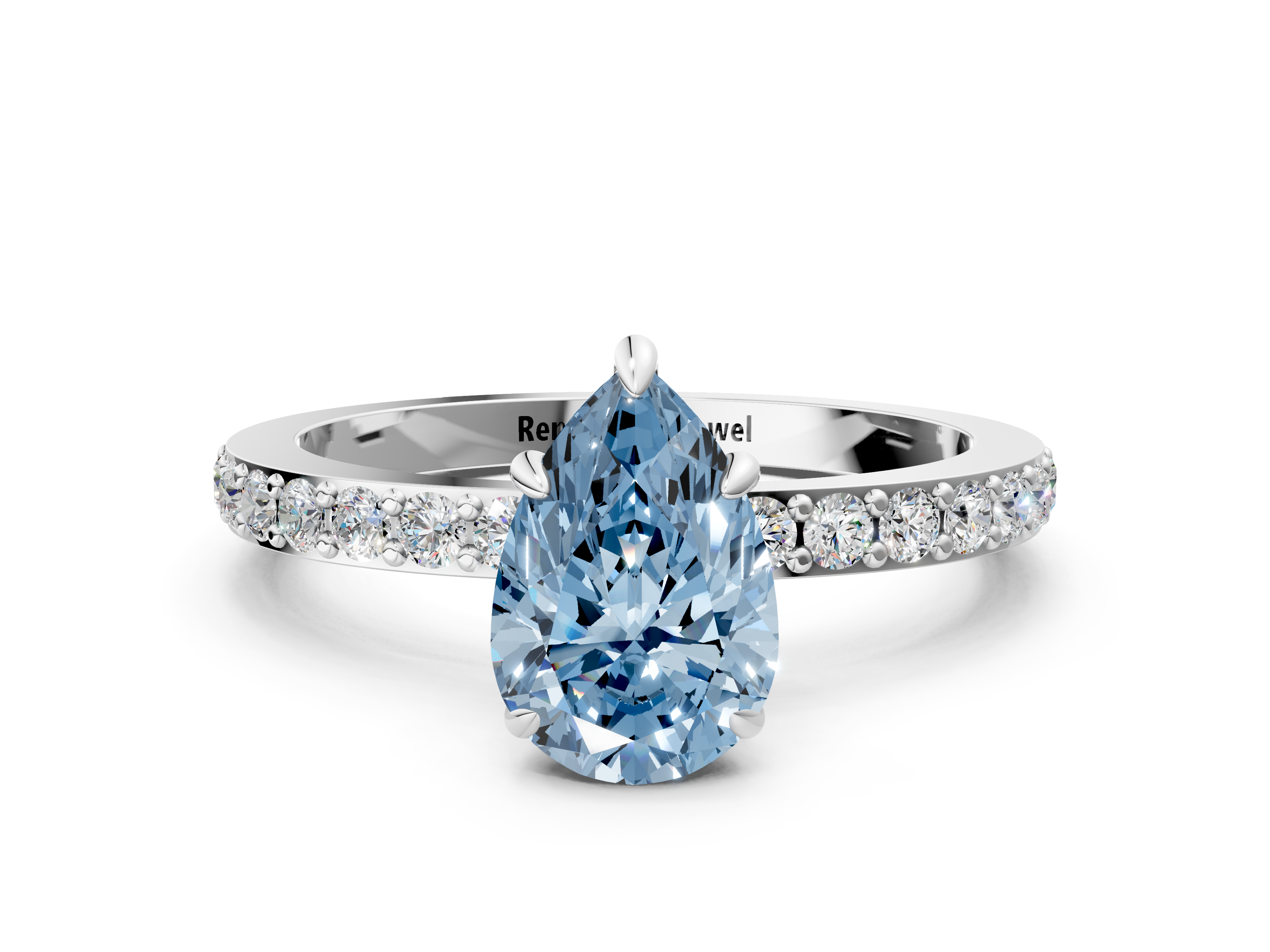 White gold Fancy Blue Pear  Cut Diamond Ring with Pavé Band and Four-Prong Setting_43