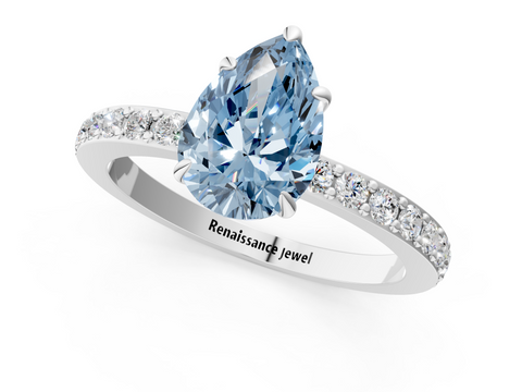 White gold Fancy Blue Pear  Cut Diamond Ring with Pavé Band and Four-Prong Setting_44