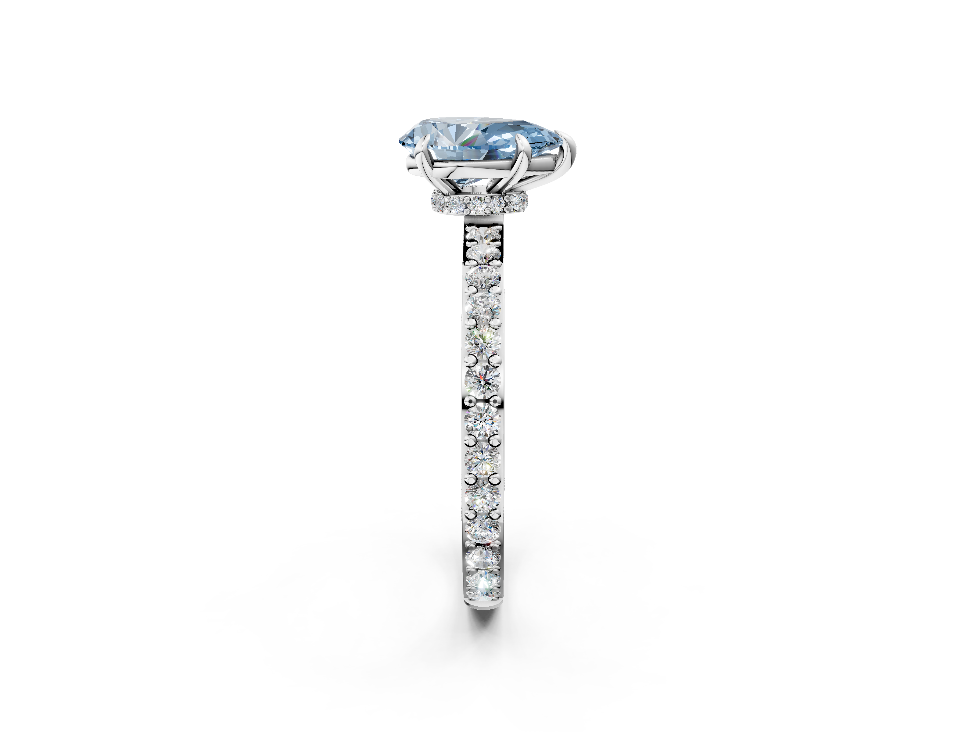 White gold Fancy Blue Pear  Cut Diamond Ring with Pavé Band and Four-Prong Setting_45