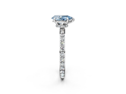 White gold Fancy Blue Pear  Cut Diamond Ring with Pavé Band and Four-Prong Setting_45
