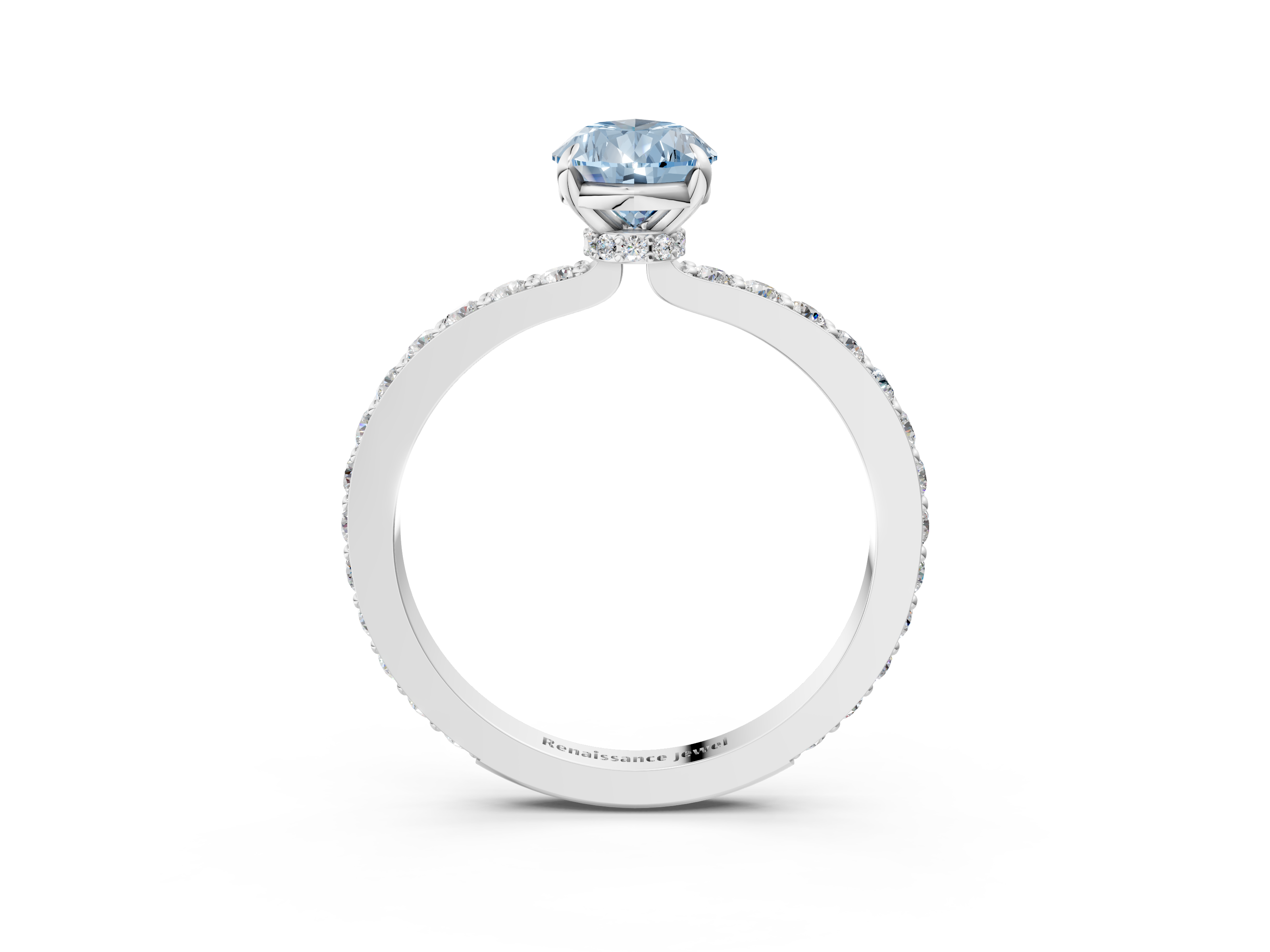White gold Fancy Blue Pear  Cut Diamond Ring with Pavé Band and Four-Prong Setting_46
