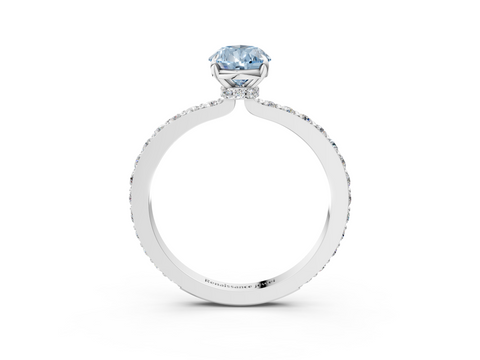 White gold Fancy Blue Pear  Cut Diamond Ring with Pavé Band and Four-Prong Setting_46