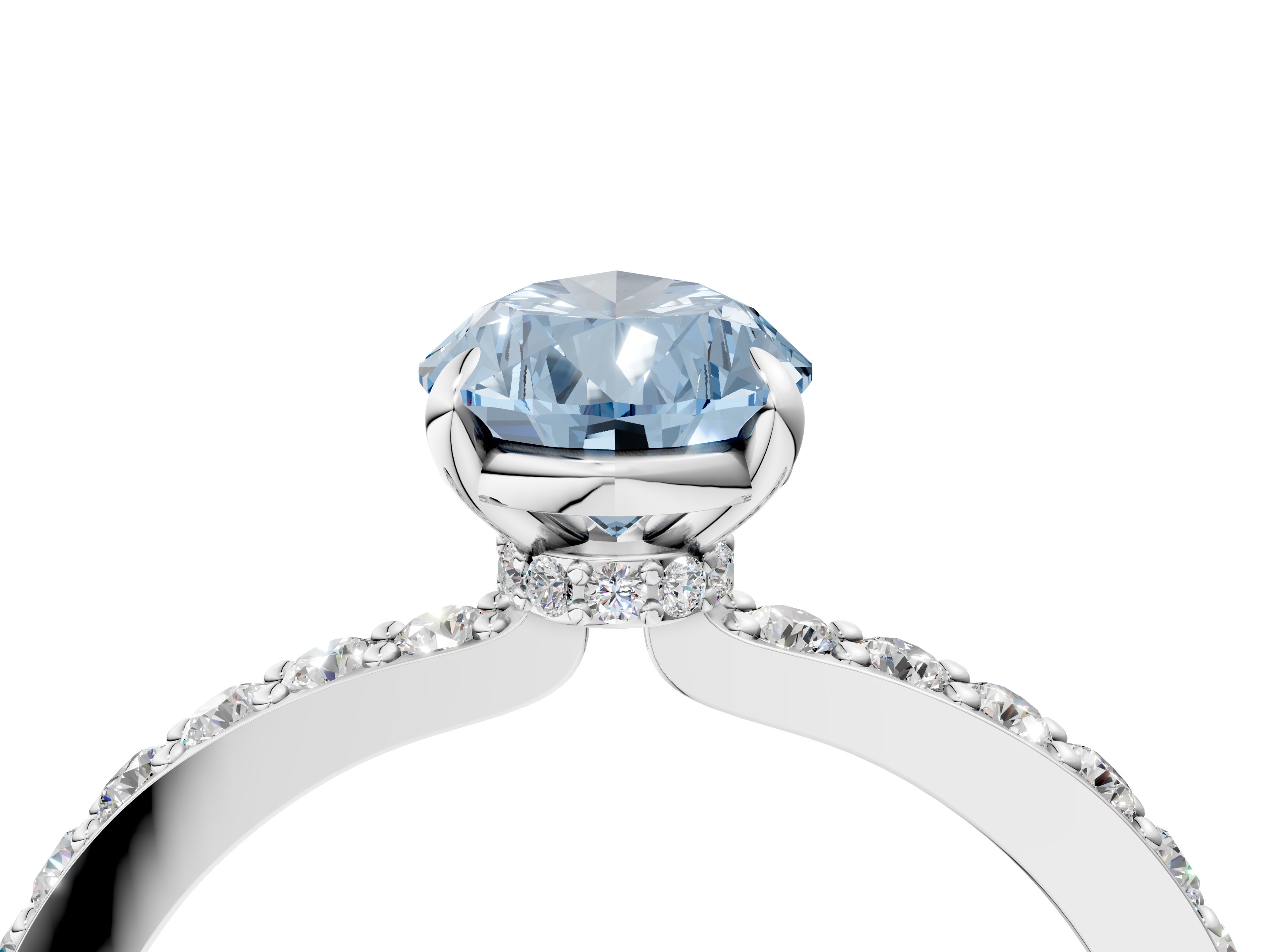 White gold Fancy Blue Pear  Cut Diamond Ring with Pavé Band and Four-Prong Setting_47