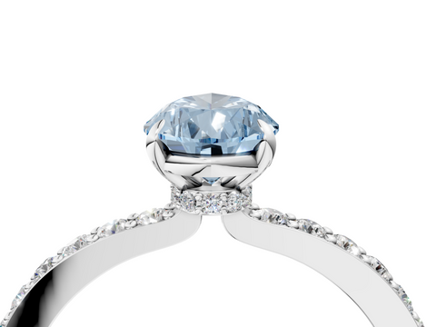 White gold Fancy Blue Pear  Cut Diamond Ring with Pavé Band and Four-Prong Setting_47