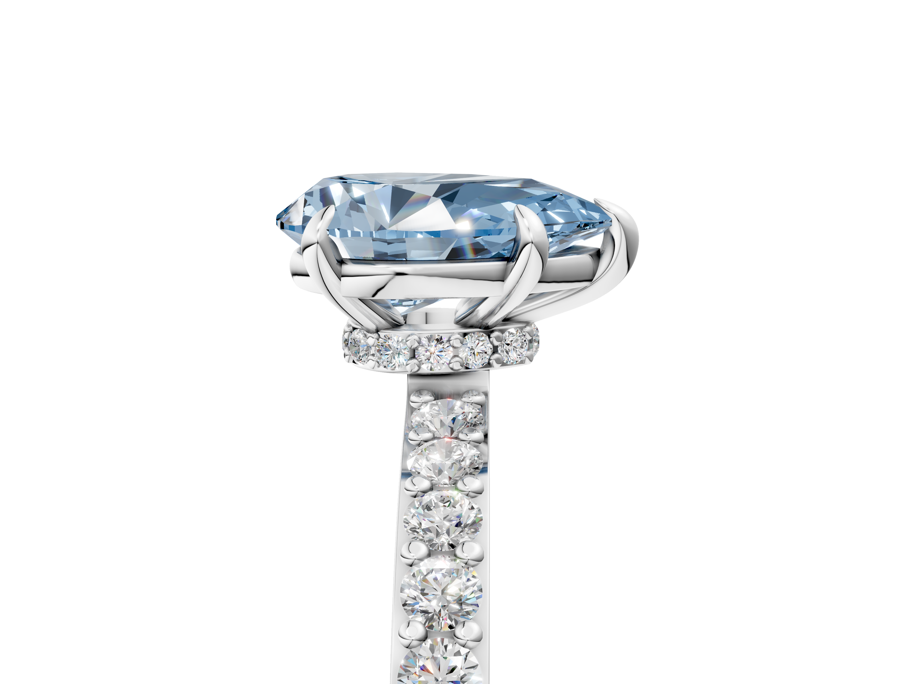 White gold Fancy Blue Pear  Cut Diamond Ring with Pavé Band and Four-Prong Setting_48