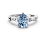 White gold Fancy Blue Pear  Cut Diamond Ring with Tapered Baguette Side Stones in Four-Prong Setting_3