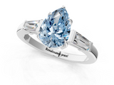 White gold Fancy Blue Pear  Cut Diamond Ring with Tapered Baguette Side Stones in Four-Prong Setting_4